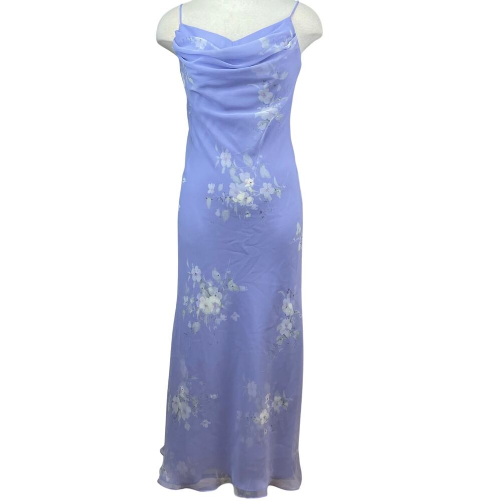 Vintage 90s CHELSEA NITES Floral Chiffon Slip Dress (6) Rhinestone Prom Ballet
